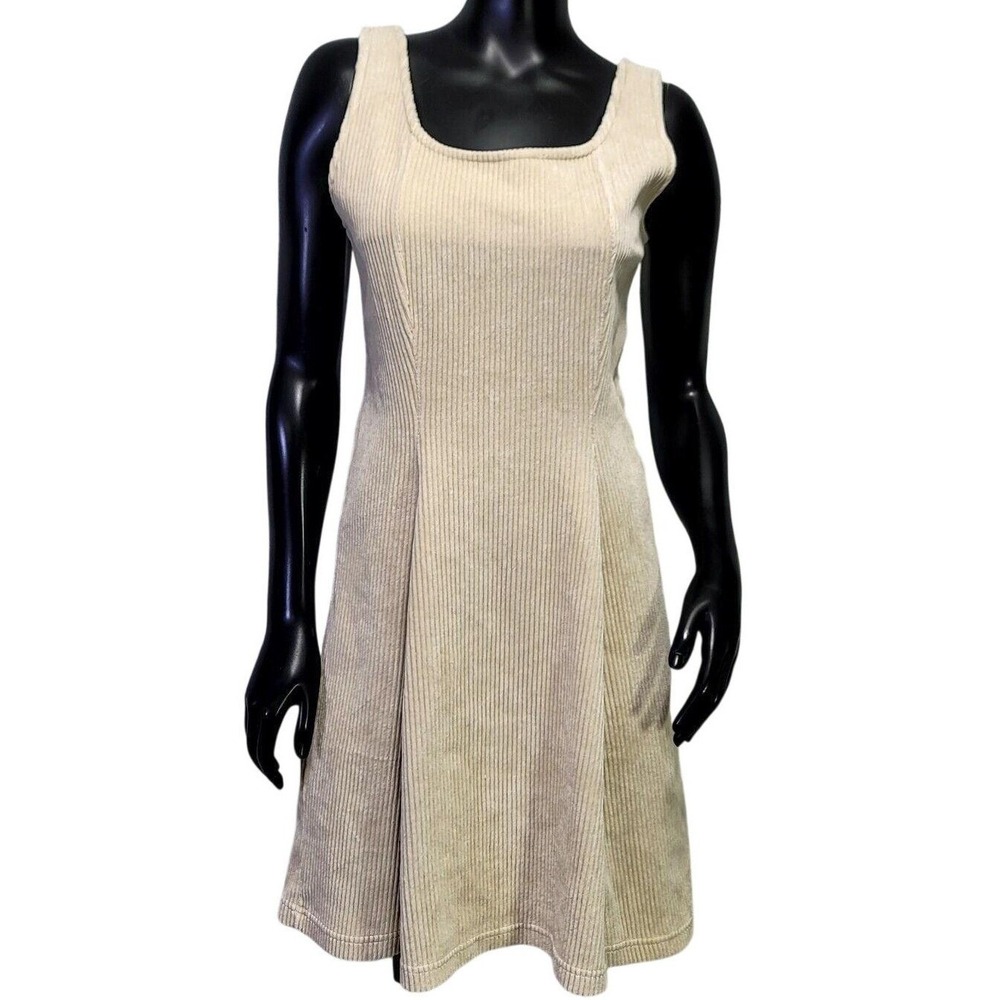 Jones New York Sport 90s Cream Corduroy Square Neck ALine Sleeveless Dress M